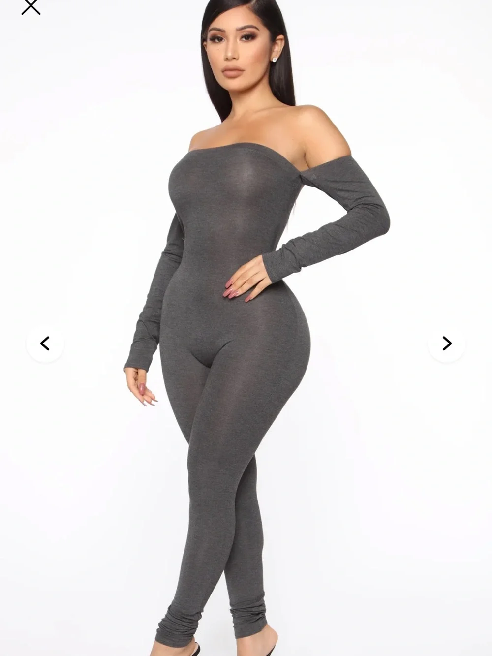 Fashion Nova Off-Shoulder Long Sleeve Jumpsuit in Charcoal Gray - NWT